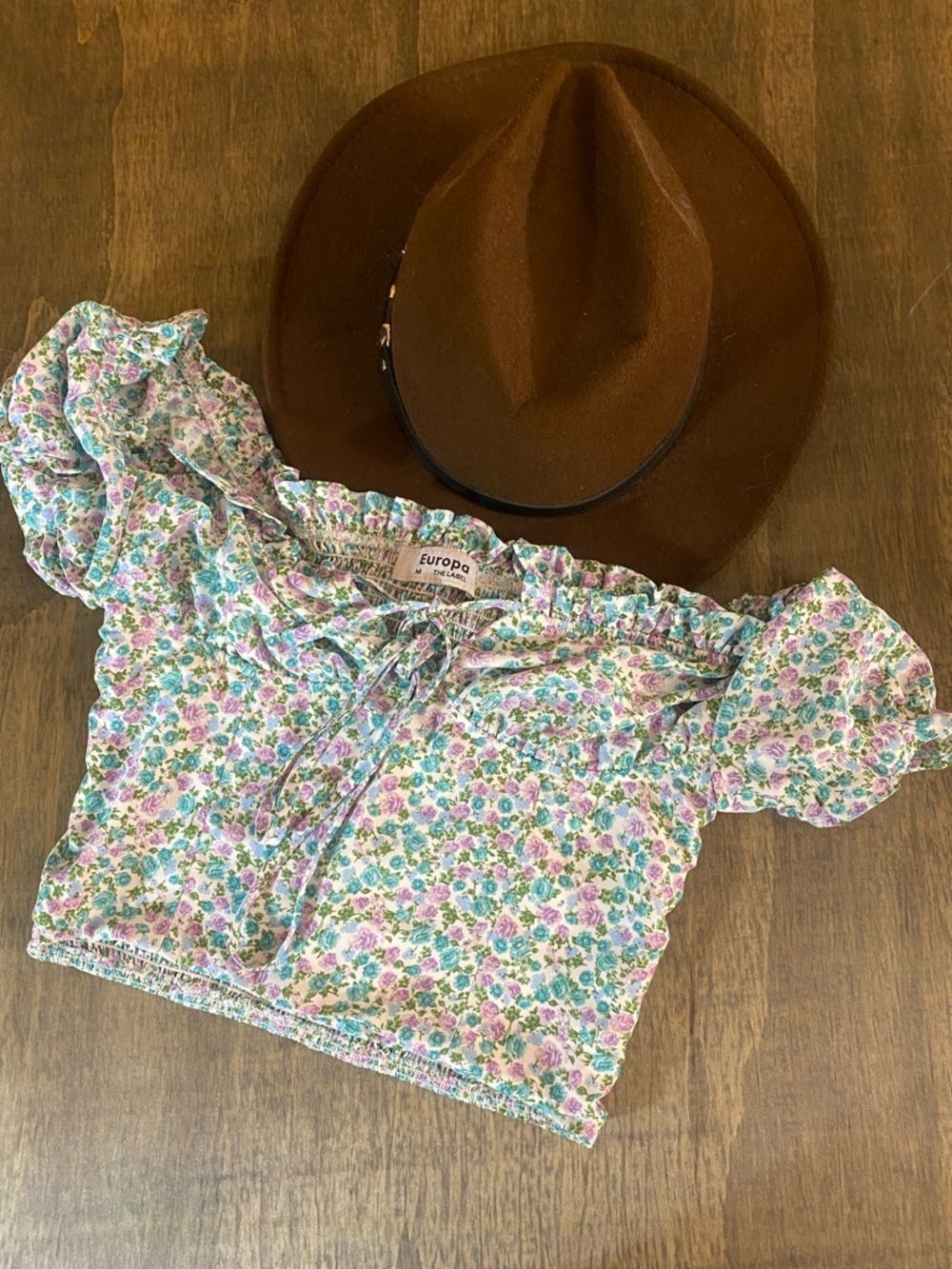 Europa Floral Off-Shoulder Pastel Floral Crop Top